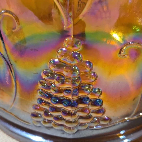 Indiana Glass Amber Marigold Carnival Glass Canister Jar & Lid Harvest Grape - Picture 5 of 10